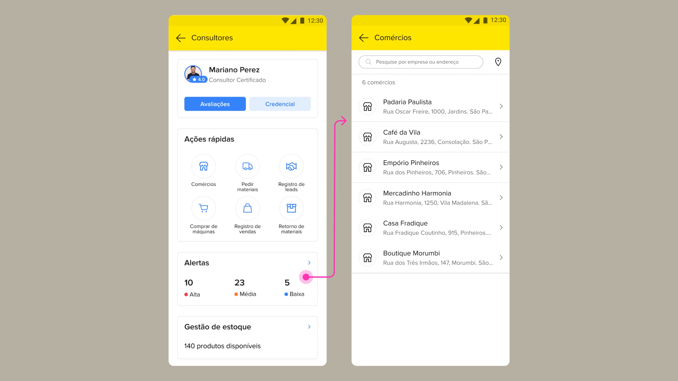 Tela antiga do CRM exibindo lista de alertas de prioridade sem contexto para planejamento de visitas